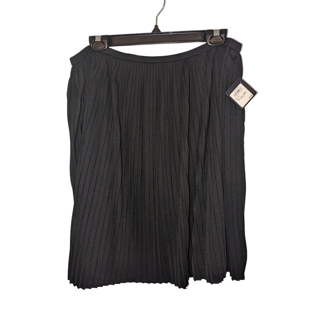 NWT Halogen Women's Skirt Pleated Black Sz 12 Pull On Knee Lnght Elastic $78 Rtl